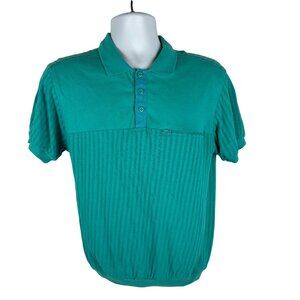 Peter B Vintage Mens Polo Shirt Size Large Teal Ribbed Short Sleeve